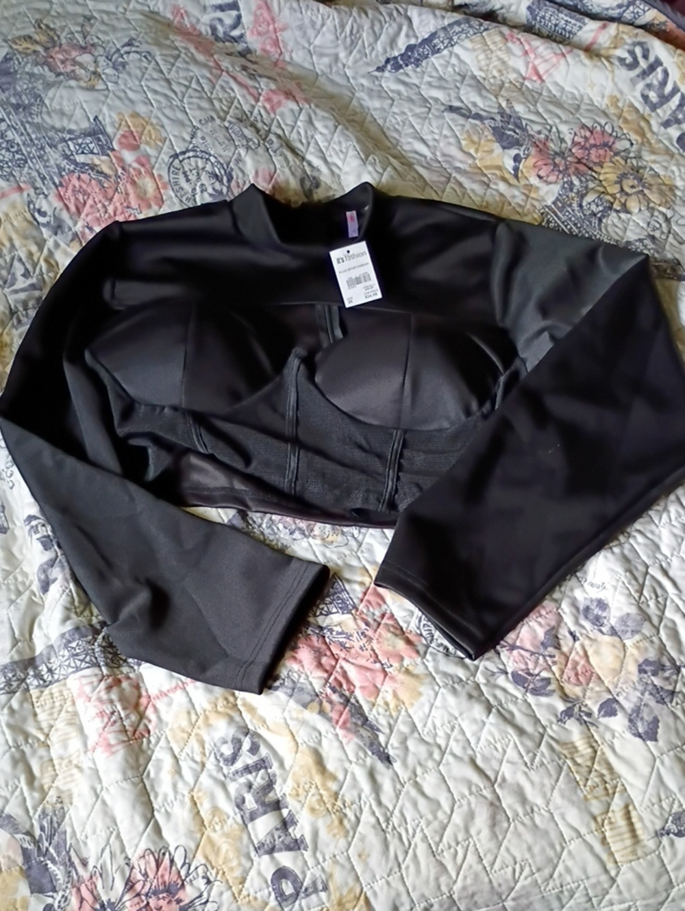 Black Long Sleeve Crop Bustier Top